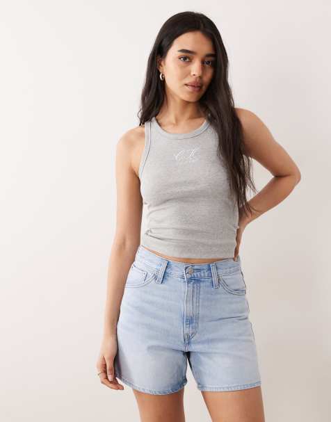 Calvin Klein Jeans – Geripptes Tanktop in meliertem Grau - view 1