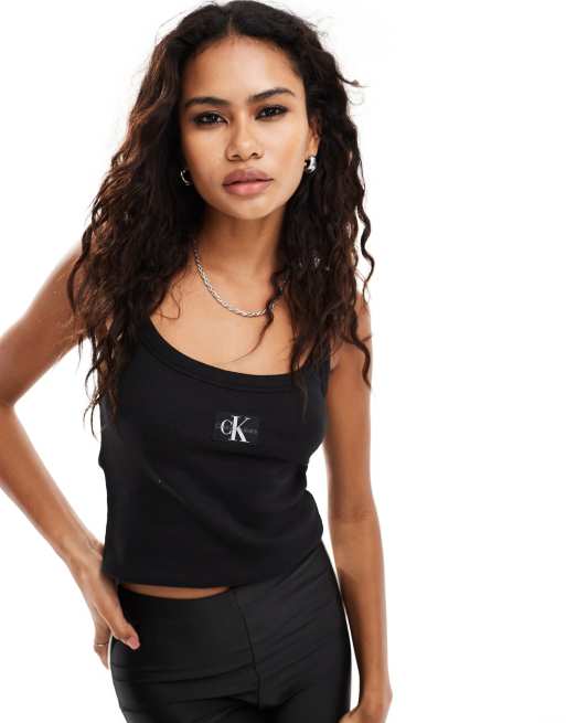 Calvin Klein Jeans – Geripptes Tanktop in Schwarz