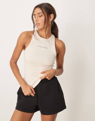 Calvin Klein Jeans - Geripptes Trägertop in Beige mit Monogramm-Logo-Neutral