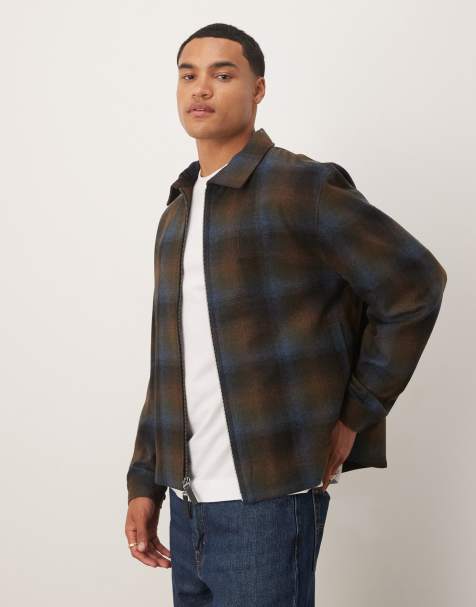 Calvin Klein Jeans - Geruit jack van flanel met wol met rits in bruin - view 1