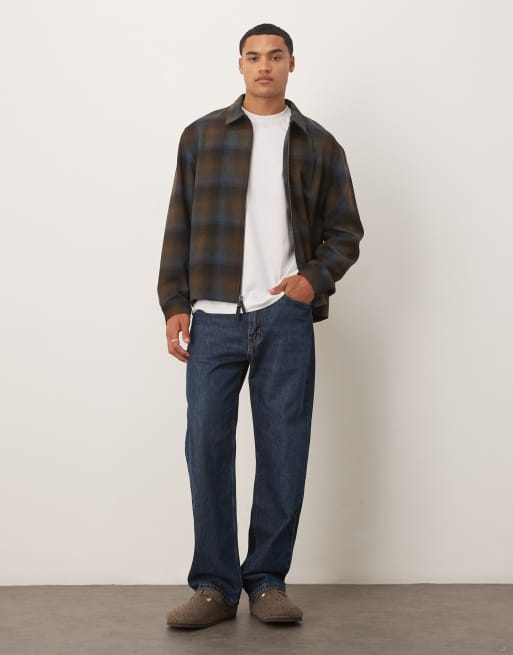Calvin Klein Jeans - Geruit jack van flanel met wol met rits in bruin, 2 van 5