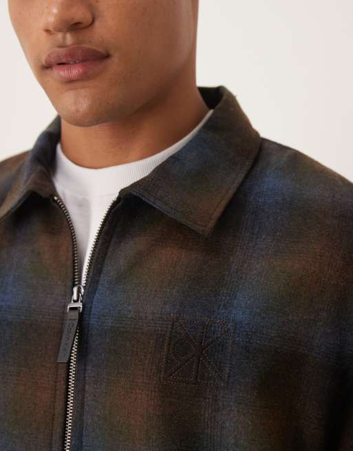 Calvin Klein Jeans - Geruit jack van flanel met wol met rits in bruin, 5 van 5