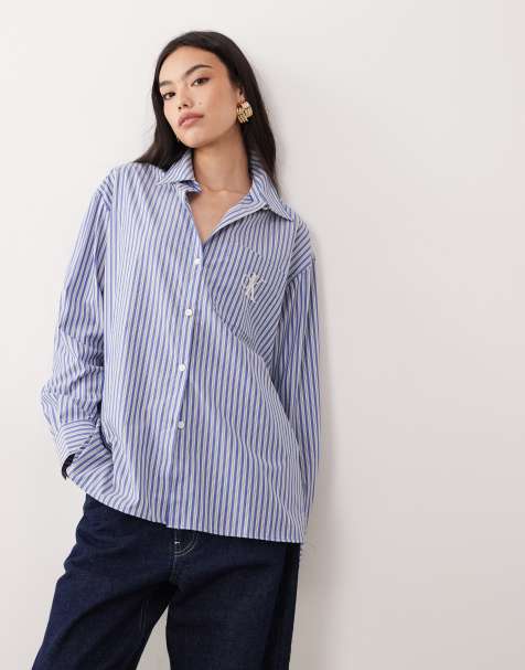 Calvin Klein Jeans - Gestreept overhemd met geborduurd logo in blauw - view 1