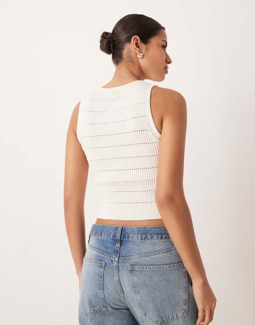 Calvin Klein Jeans – Gestricktes Cropped-Trägertop aus Chenille in Cremeweiß, 3 von 4