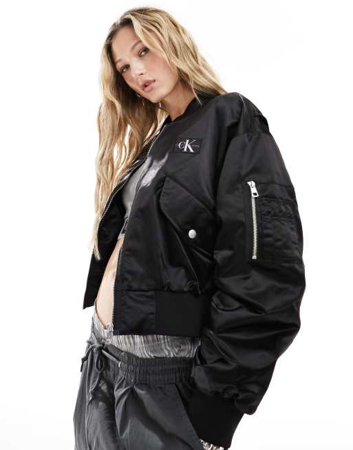 Calvin Klein Jeans - Giacca bomber nera con dettagli con zip