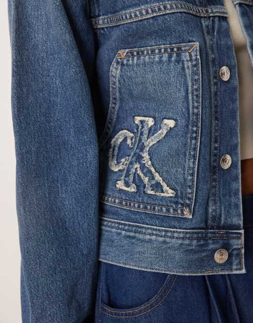 Calvin Klein Jeans - Giacca di jeans casual blu sabbiato, 3 di 4