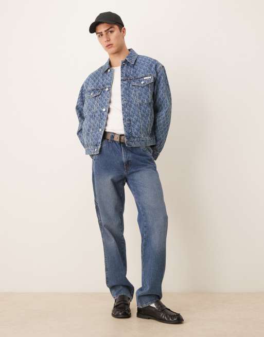 Calvin Klein Jeans - Giacca di jeans lavaggio medio con motivo stampato anni '90, 4 di 4