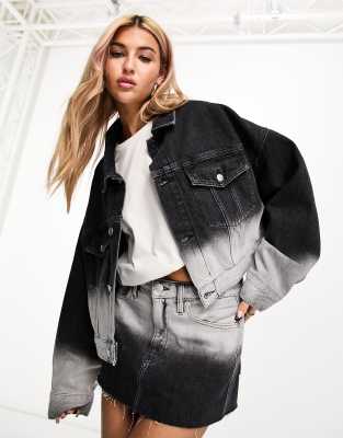 Calvin Klein Jeans - Giacca di jeans super corta nera sfumata in coordinato - In esclusiva per ASOS