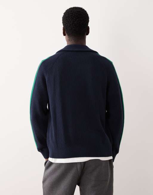 Calvin Klein Jeans - Giacca sportiva in maglia blu navy e verde con righe, 3 di 5
