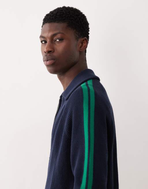 Calvin Klein Jeans - Giacca sportiva in maglia blu navy e verde con righe, 4 di 5