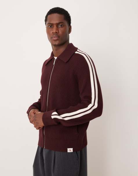 Calvin Klein Jeans - Giacca sportiva in maglia bordeaux con righe bianche - view 1