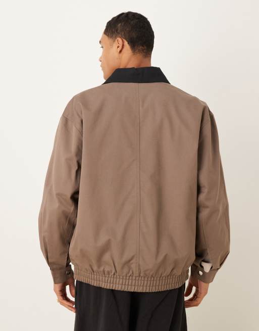 Calvin Klein Jeans - Giacca stile blouson a maniche lunghe marrone con colletto a contrasto, 3 di 5