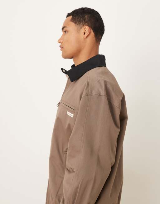 Calvin Klein Jeans - Giacca stile blouson a maniche lunghe marrone con colletto a contrasto, 4 di 5