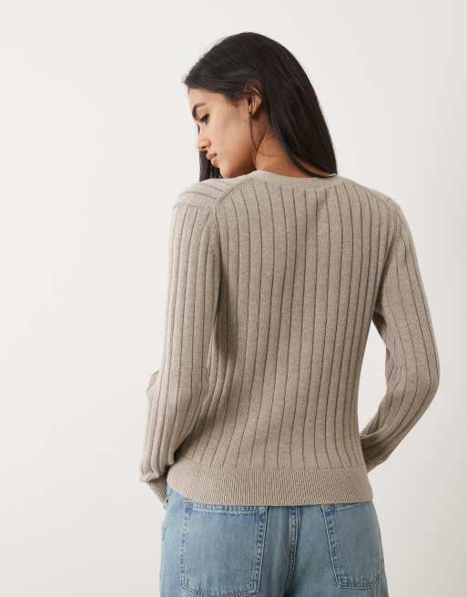 Calvin Klein Jeans - Gilet côtelé à col V et étiquette tissée - Grège, 4 de 4