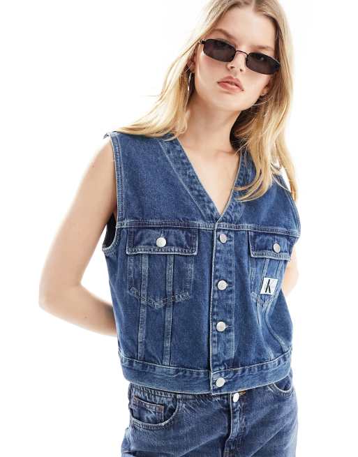 Calvin Klein Jeans Gilet in denim lavaggio medio con stemma del logo