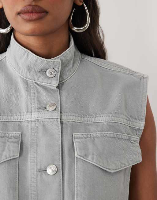Calvin Klein Jeans - Gilet multitasche in denim grigio tenue, 3 di 4
