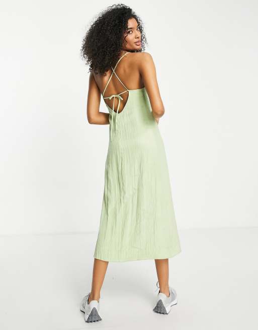 Calvin Klein Jeans glazed fabric maxi dress in green | ASOS