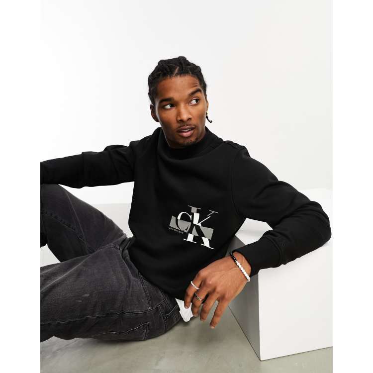 Calvin Klein Jeans glitched in black | ASOS neck sweatshirt crew logo CK