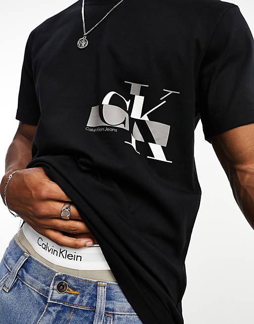 | Klein ASOS Calvin glitched in logo Jeans black t-shirt