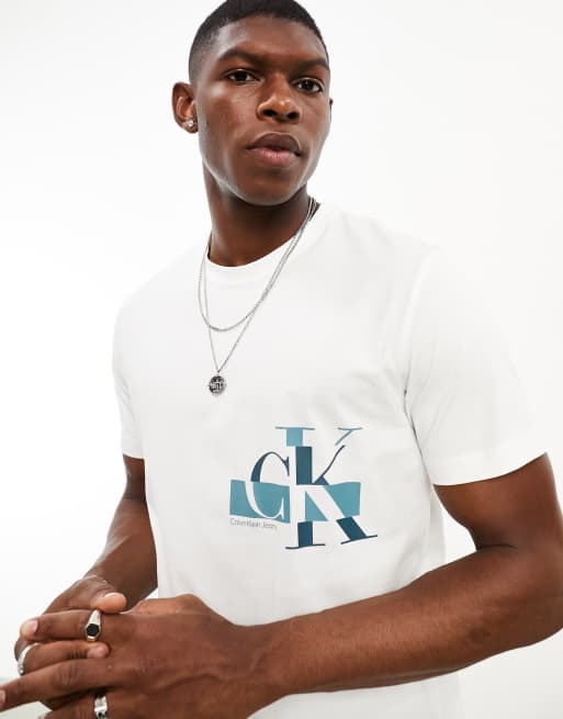 T-shirt logo Calvin in ASOS Klein glitched Jeans | white