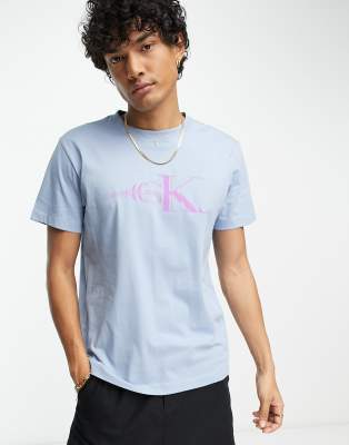 Calvin Klein Jeans glitched monologo t-shirt in light blue - ASOS Price Checker