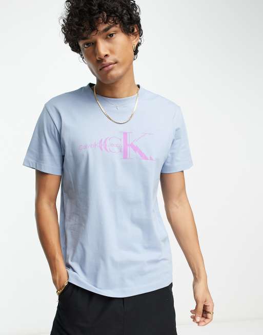 Calvin Klein Jeans glitched monologo t-shirt in light blue | ASOS