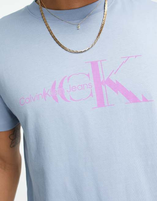 Calvin Klein Jeans glitched monologo t-shirt in light blue