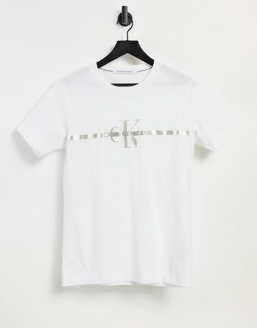Calvin Klein Jeans gold taping monogram t-shirt in white