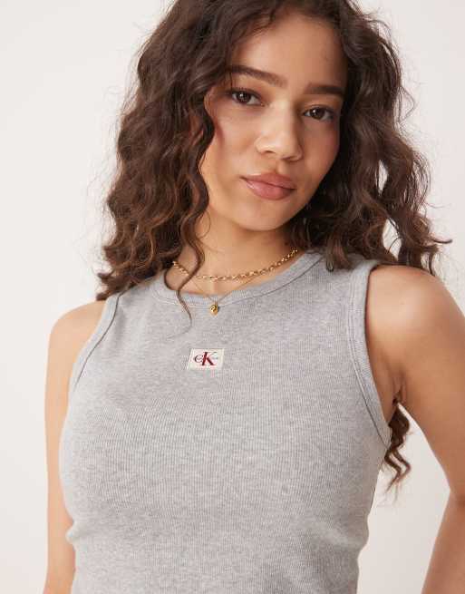 Calvin Klein Jeans - Grå vævet top med logomærke, 2 af 4
