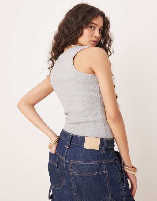 Calvin Klein Jeans - Grå vævet top med logomærke, 4 af 4