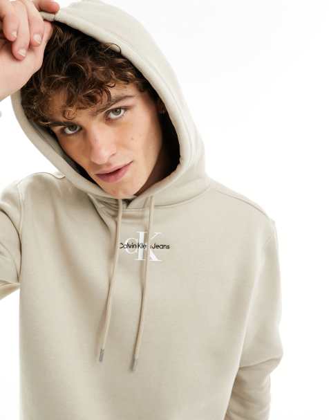 Calvin Klein Jeans - Gråbrun hættetrøje med monogramlogo - view 1