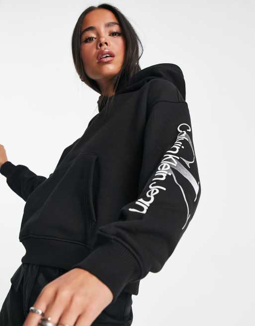 Calvin Klein Jeans gradient monologo hoodie in black | ASOS