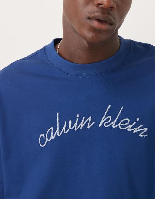 Calvin Klein Jeans – Granatowy T-shirt z haftowanym logo, 5 z 5