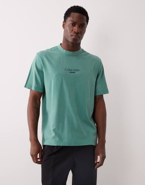 Calvin Klein Jeans graphic acid wash t-shirt in green - view 1