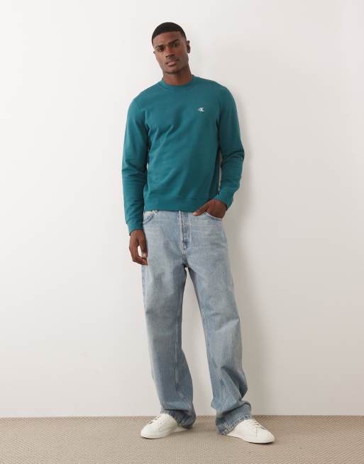 Calvin Klein Jeans graphic crew neck sweatshirt in teal, 2 of 5