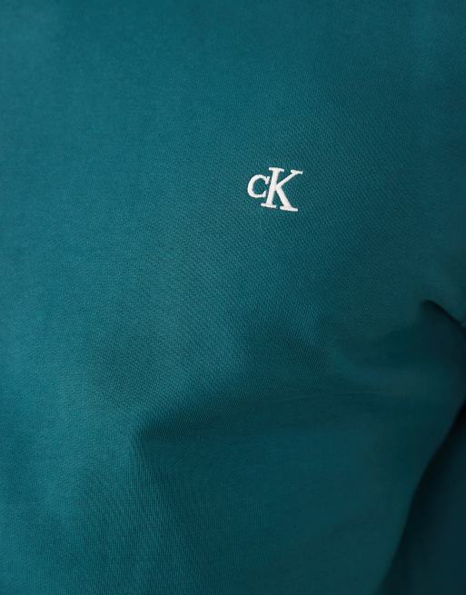 Calvin Klein Jeans graphic crew neck sweatshirt in teal, 4 of 5