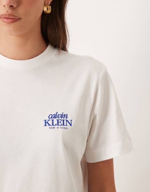 Calvin Klein Jeans Graphic logo boxy t-shirt in white, 3 of 4