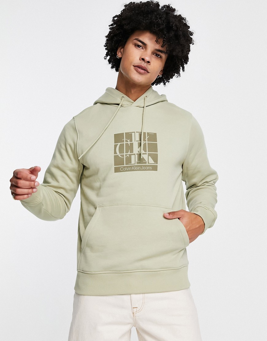 Calvin Klein Jeans graphic logo hoodie in stone-Neutral