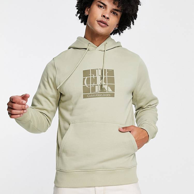 Calvin Klein Jeans graphic logo hoodie in stone | ASOS