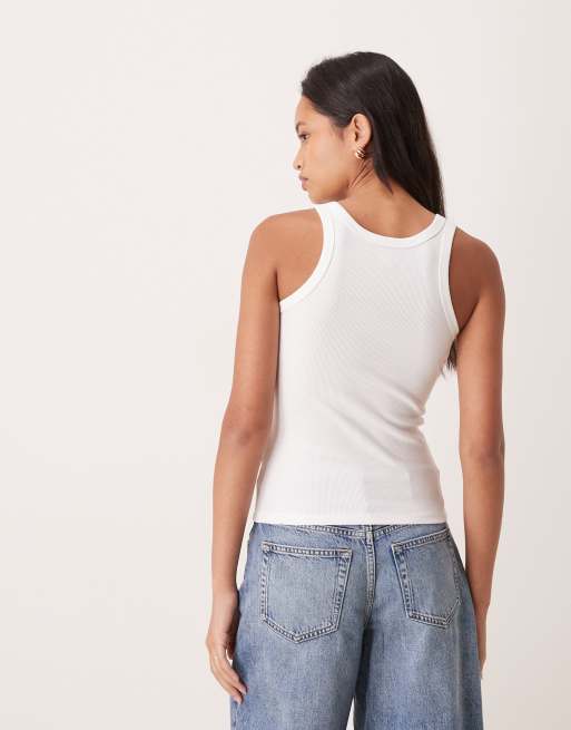 Calvin Klein Jeans Graphic logo ribbed tank in white, 4 of 4