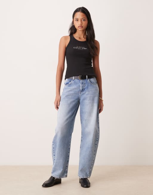 Calvin Klein Jeans Graphic Logo ribbed tank top in black, 3 of 4