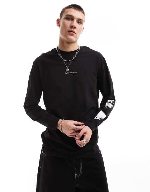 Calvin Klein Jeans graphic long sleeve t shirt in black ASOS