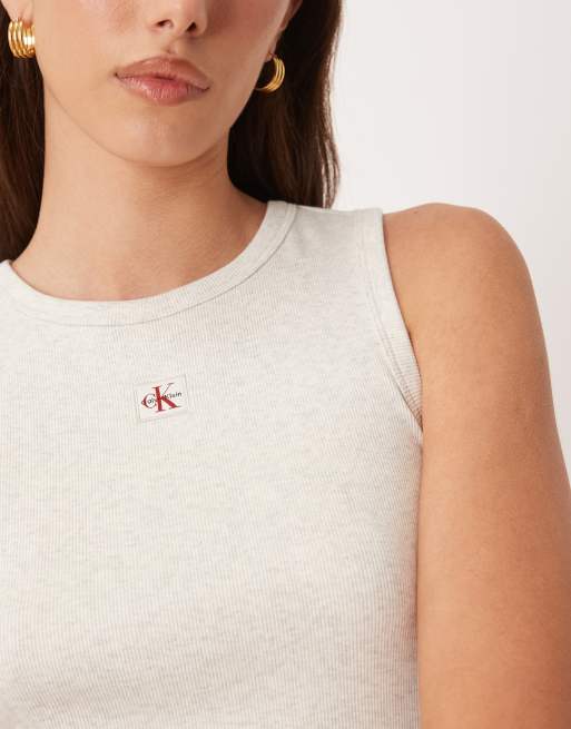 Calvin Klein Jeans – Grått, ribbat linne med monogramlogga, 3 av 4