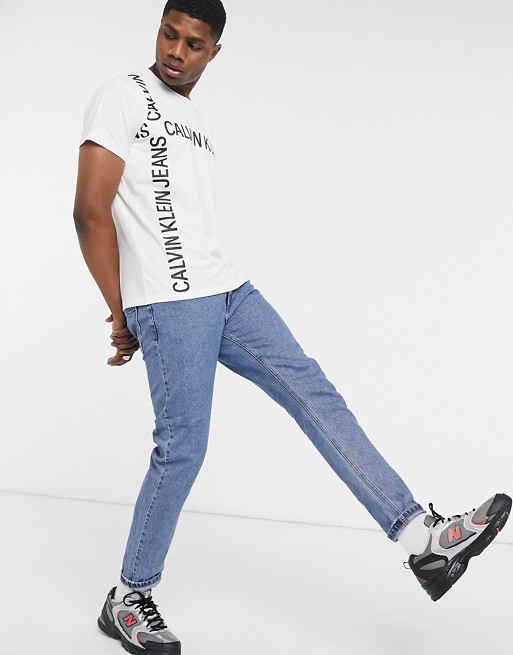 Calvin Klein Jeans grid institutional logo t-shirt in white