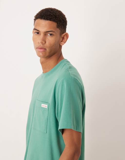 Calvin Klein Jeans – Grön, enkel t-shirt med ficka, 5 av 5