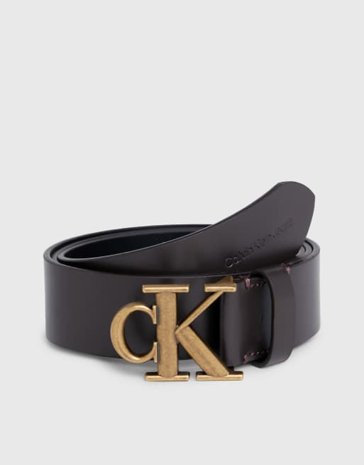 Calvin Klein Jeans – Gürtel aus Leder in dunklem Braun mit Logo