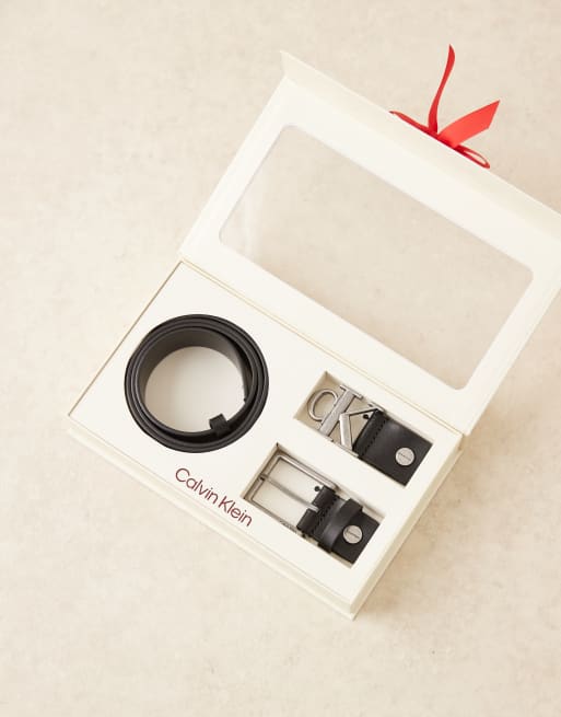 Calvin Klein Jeans – Gürtel-Geschenkset in Schwarz und Silber mit austauschbarer Schnalle