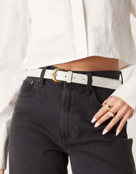 Calvin Klein Jeans – Gürtel in Creme mit goldfarbener Schnalle - view 1