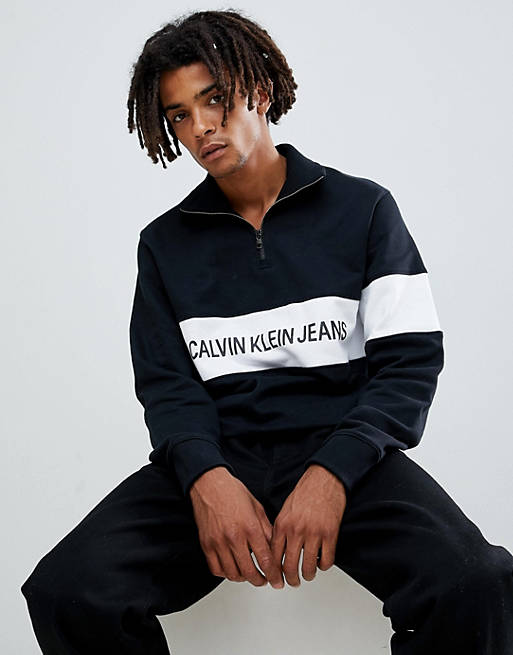 Calvin Klein Jeans half zip sweatshirt with logo stripe