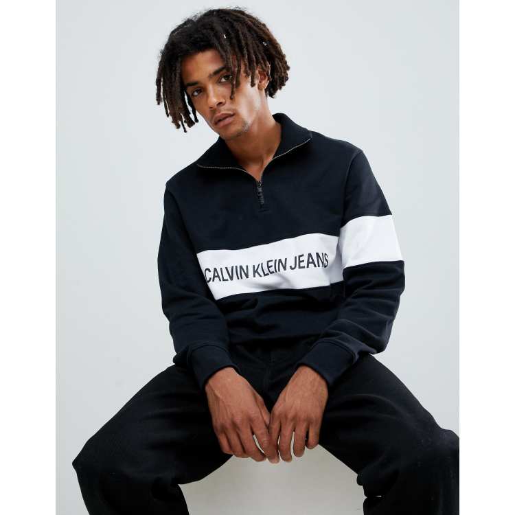 Calvin Klein Jeans half zip sweatshirt with logo stripe ASOS